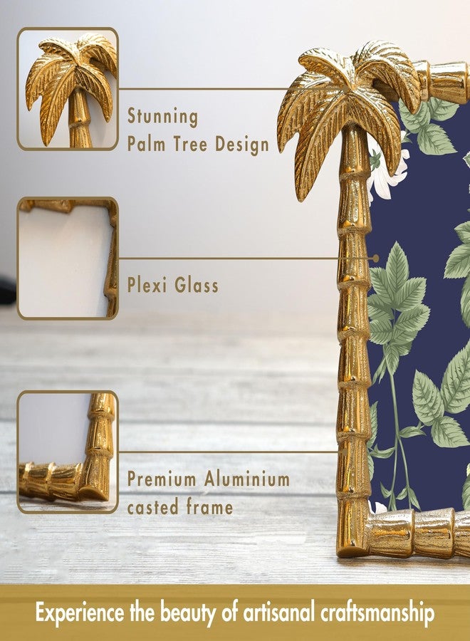 BEHOMA Antique Golden Metal Rectangular Photo Frame With Palm Tree Design | Decorative Frames For Wall, Table, Living Room, Bedroom | Best Gift For Home Decor, Birthday, Anniversary, 6X8 Inch - Image 2